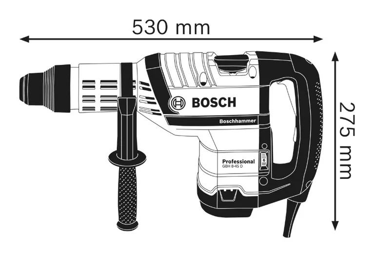 Rotary hammer dimensions.