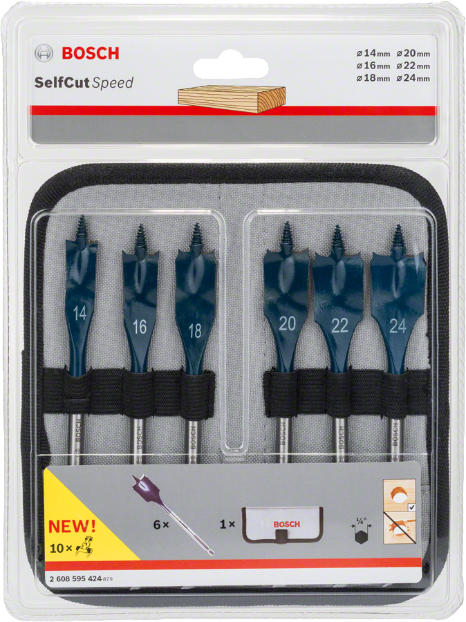 Bosch 6-piece SelfCut Speed spade bit set for wood.