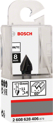 Bosch 8mm 60° chamfer router bit.
