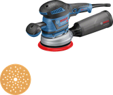 Bosch GEX 40-150 sander with dust box and sanding disc.