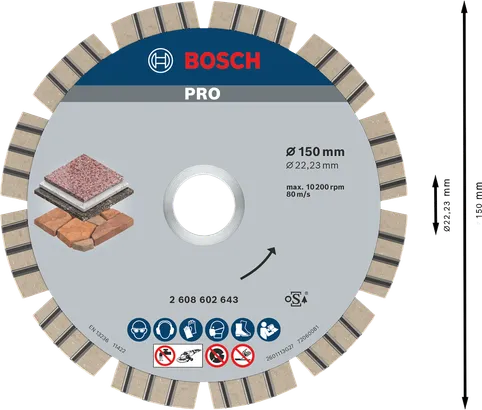 Bosch PRO Stone Diamond Disc 150 mm for cutting stone.