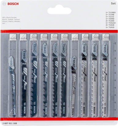 Jeu de 10 lames de scie sauteuse à tige en T Bosch pour le bois.