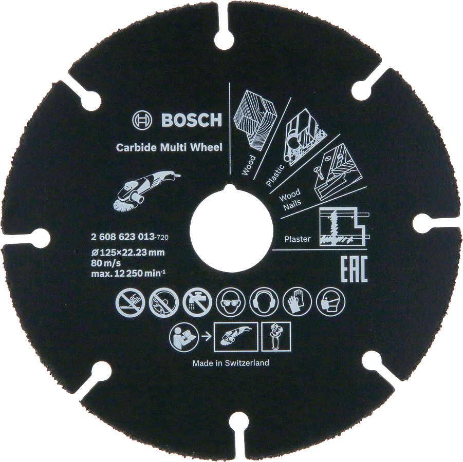 Disque multi-usages en carbure Bosch 125 mm pour bois, plastique, plâtre.
