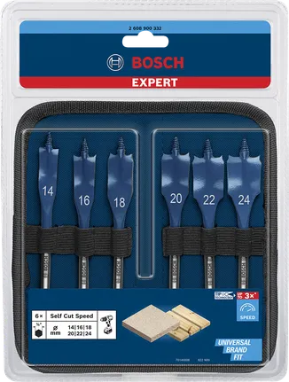 Coffret de forets plats Bosch Expert Self Cut Speed 14–24 mm.