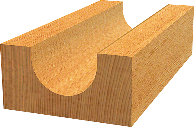 Bloc de bois avec une rainure semi-circulaire découpée au centre.