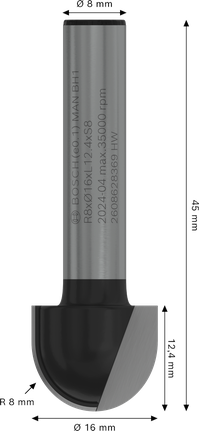 Coffret de fraises Bosch PRO R, tige de 8 mm, pointe arrondie.