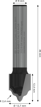 Fraise à défoncer Bosch PRO pour rainures et bourrelets, tige de 8 mm.