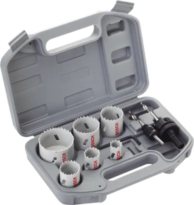 Kit de scie cloche Bosch dans un coffret de transport en plastique.