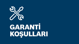 Mavi arka planda beyaz bir anahtar ve tornavida simgesi, "GARANTİ KOŞULLARI" yazısı.