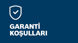 Mavi arka planda beyaz onay işareti ve "GARANTI KOŞULLARI" yazısı.