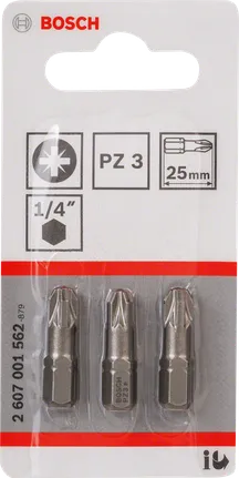 Bosch PZ3 25 mm tornavida uçları seti (3 adet).