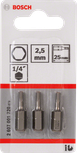 Bosch 2,5 mm altıgen tornavida uçları seti, 25 mm uzunluk.