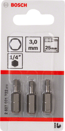 Bosch altıgen tornavida uçları 3 mm 25 mm, 3'lü set.