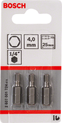 Bosch 4 mm altıgen tornavida uçları, 25 mm, 3'lü paket.