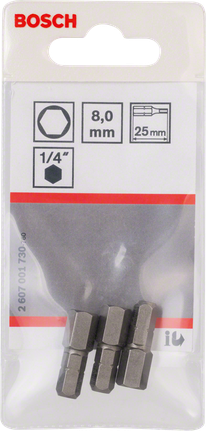 Bosch 8 mm ve 25 mm altıgen tornavida uçları seti.