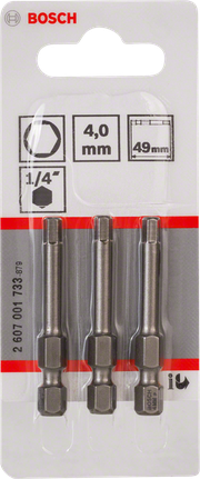 Bosch 4 mm altıgen tornavida uçları seti, 49 mm uzunluk.