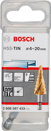Bosch HSS-TiN kademeli matkap ucu 4–20 mm.