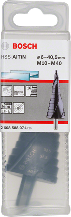 Bosch HSS-AlTiN kademeli matkap ucu, M10-M40 delikler için.