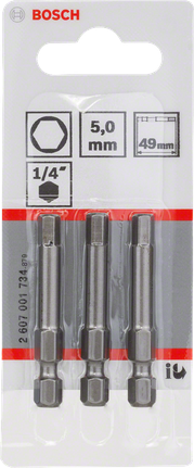 Bosch 5 mm altıgen tornavida uçları, 49 mm, üçlü paket.