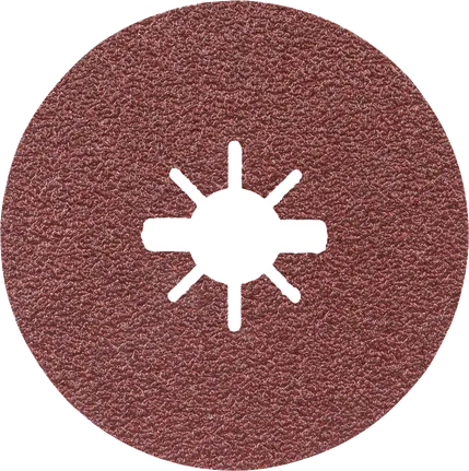 Yıldız şeklinde merkez delikli Bosch fiber zımpara diski.
