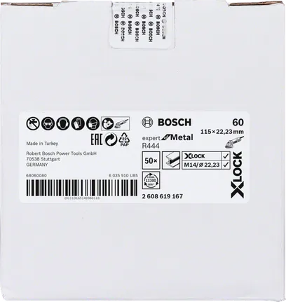 Bosch X-LOCK fiber zımpara diskleri 115mm 60 G metal.