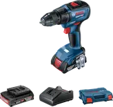 Bosch GSR 18V-50 akülü matkap, akü ve çantayla birlikte.