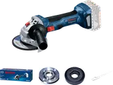 Bosch GWS 180-LI akülü açılı taşlama makinesi aksesuarlarıyla birlikte.