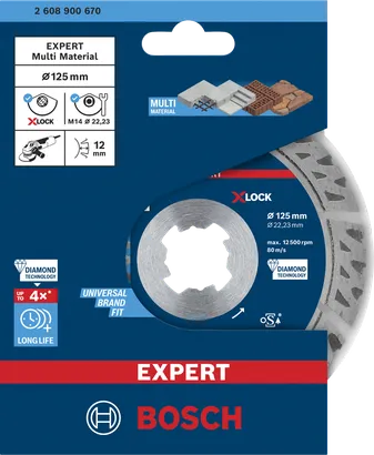 Bosch EXPERT MultiMaterial X-LOCK elmas kesme diski 125×22,23×2,4×12 mm.