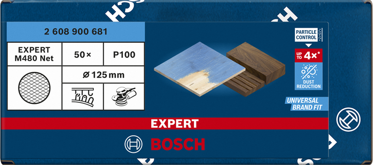 Bosch EXPERT M480 Zımpara Ağı 125mm P100, toz azaltma.