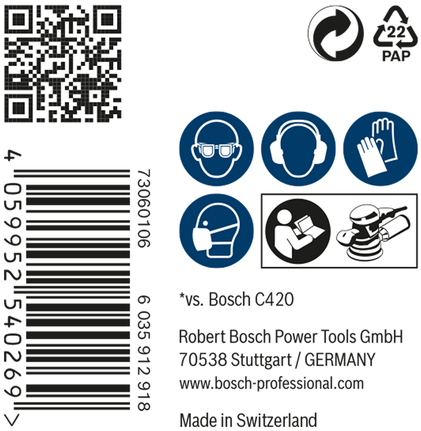 Bosch EXPERT M480 Zımpara Ağı 125 mm G400 güvenlik etiketi.