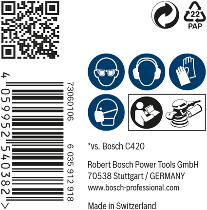 Bosch EXPERT M480 Zımpara Ağı 150 mm G120 güvenlik simgeleri.