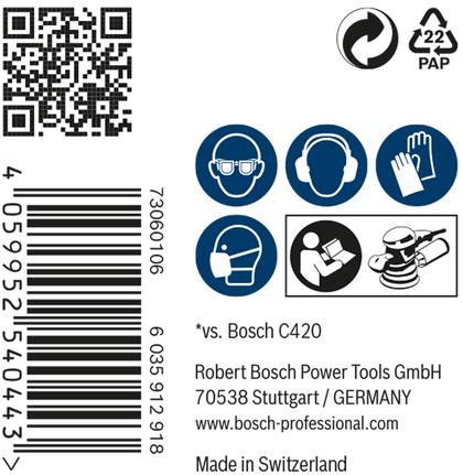 Bosch EXPERT M480 Zımpara Ağı 150 mm G 400 güvenlik simgeleri.
