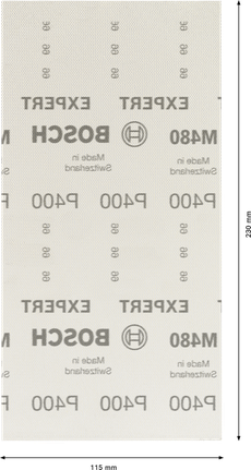 Bosch EXPERT M480 zımpara kağıdı, 115x230 mm, 400 kum tanecik boyutu.