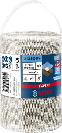 Bosch EXPERT M480 zımpara ağı rulosu 115 mm × 5 m G 80.