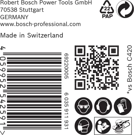 Bosch C470 zımpara kağıdı ambalaj etiketi.
