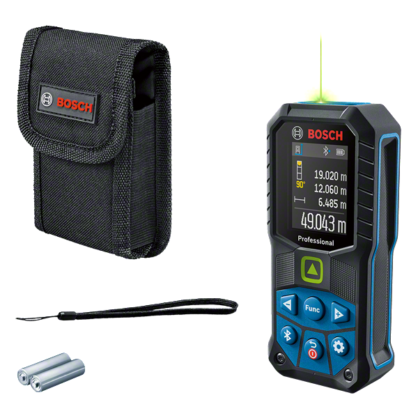 Bosch GLM 50-27 CG lazerli ölçüm aleti, kutusu ve pilleriyle birlikte.