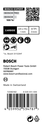 Bosch EXPERT Sert Çivi Paletleri S1122CHM karbür pistonlu testere bıçağı etiketi.