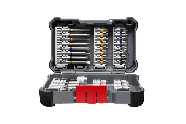 Bosch Pro 43 parçalı tornavida ucu seti kutuda.