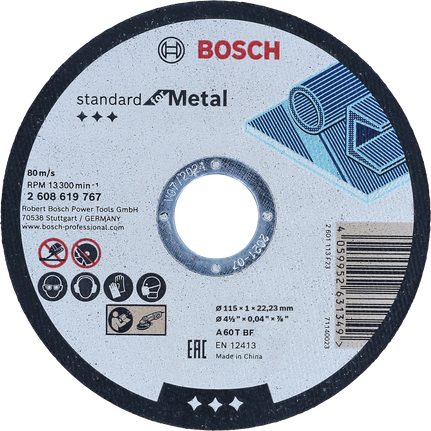 Bosch Standard metal kesme diski, 115 mm düz kesme diski.