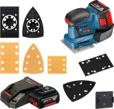 Bosch GSS 18V-10 akülü orbital zımpara seti.