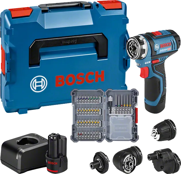 Bosch GSR 12V-15 FC akülü matkap seti ve aparatları.