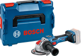 Bosch GWX 18V-15 SC akülü açılı taşlama makinesi taşıma çantasıyla birlikte.