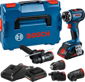 Bosch GSR 18V-90 FC matkap seti, kutusu ve aparatlarıyla birlikte.