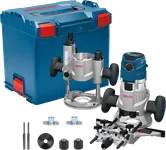 Bosch GMF 1600 CE freze seti, kılıfı ve aksesuarlarıyla birlikte.