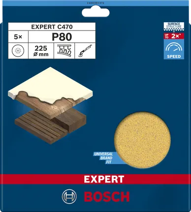 Bosch C470 zımpara kağıdı 225 mm P80 5'li paket.