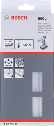 Bosch Düşük Erime Noktalı Yapıştırıcı Çubuk 11mm x 200mm, yapıştırıcı tabancaları için paket.