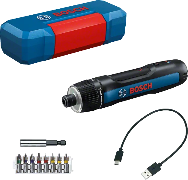 Bosch GO 3 tornavida seti USB şarj kablosuyla birlikte.