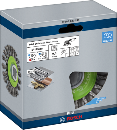Bosch PRO Paslanmaz Çelik ağır hizmet tipi X-Lock tel fırça 115 mm.