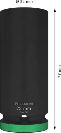 Bosch PRO Darbeli Soket 1/2" 22 mm derinlik, 77 mm uzunluk.