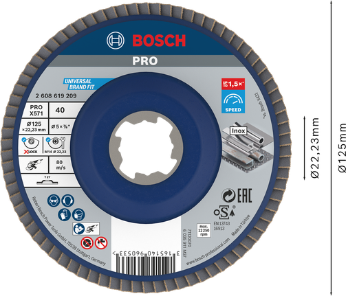 Bosch PRO X571 flap disk 125mm G40 X-LOCK metal için.